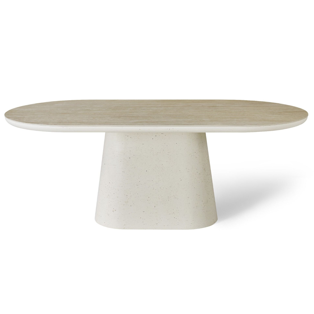 Akisora Large Travertine Marble Effect Sintered Stone Top Dining Table with Ivory Base