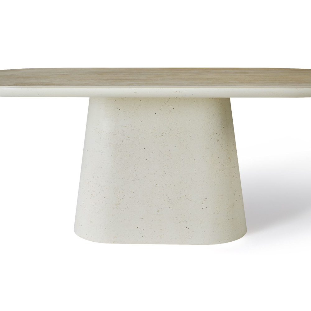 Akisora Large Travertine Marble Effect Sintered Stone Top Dining Table with Ivory Base