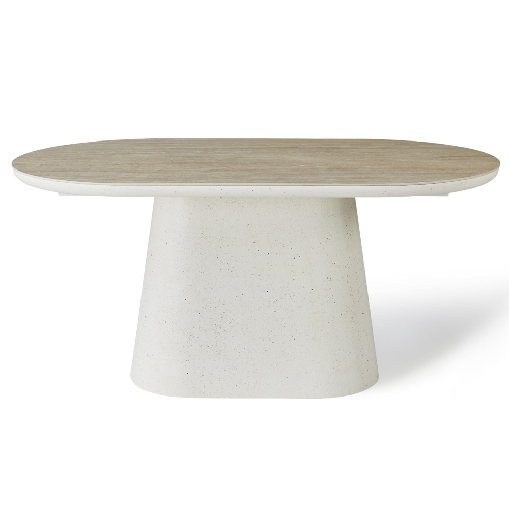 Akisora Small Travertine Marble Effect Sintered Stone Top Dining Table with Ivory Base