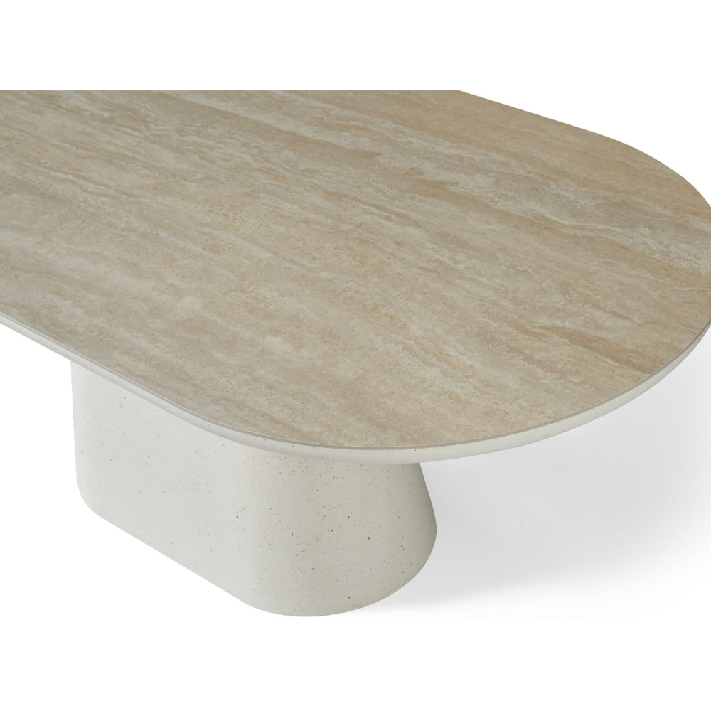 Akisora Small Travertine Marble Effect Sintered Stone Top Dining Table with Ivory Base