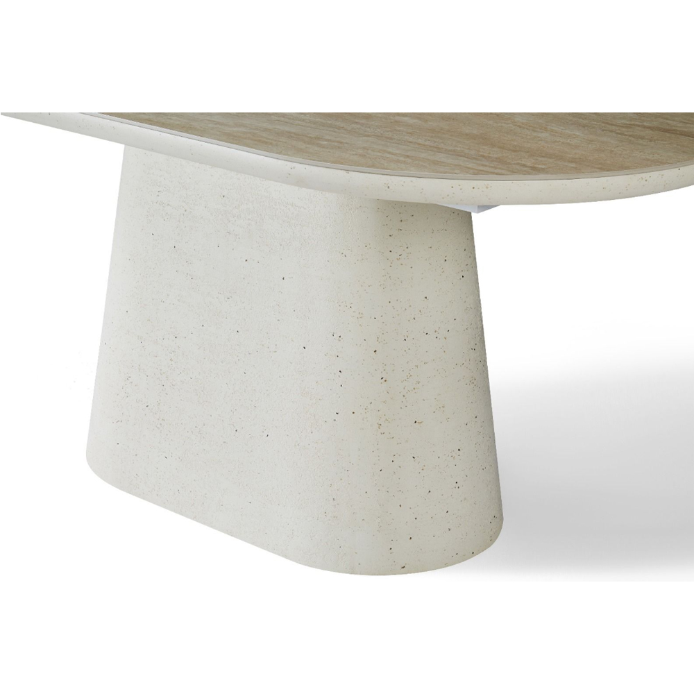 Akisora Small Travertine Marble Effect Sintered Stone Top Dining Table with Ivory Base