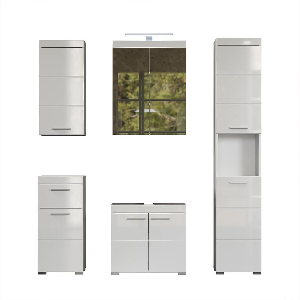 Akito High Gloss Bathroom Furniture Set with 8 Doors in White and LED