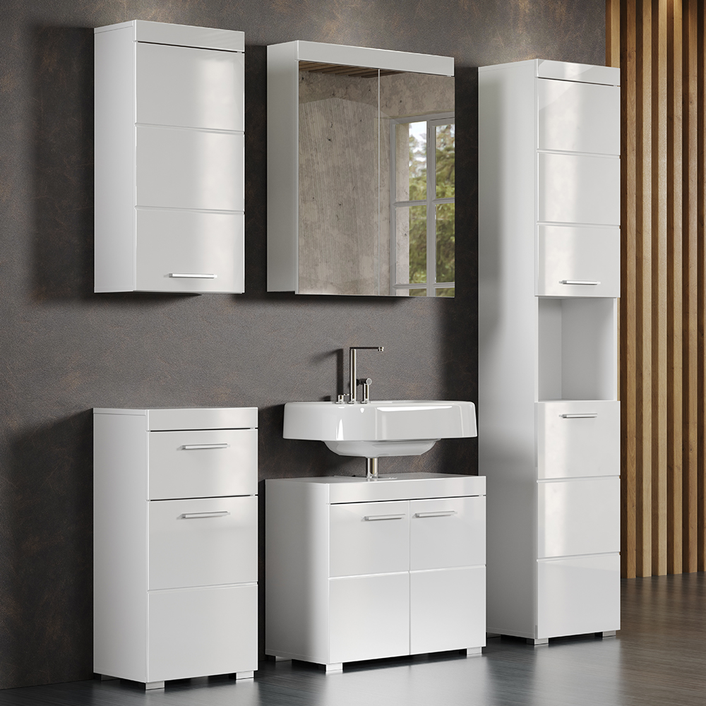 Akito High Gloss Bathroom Furniture Set with 8 Doors in White