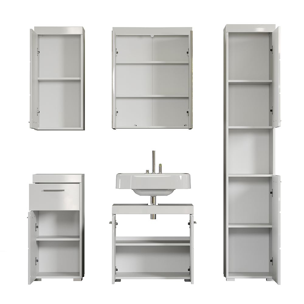 Akito High Gloss Bathroom Furniture Set with 8 Doors in White