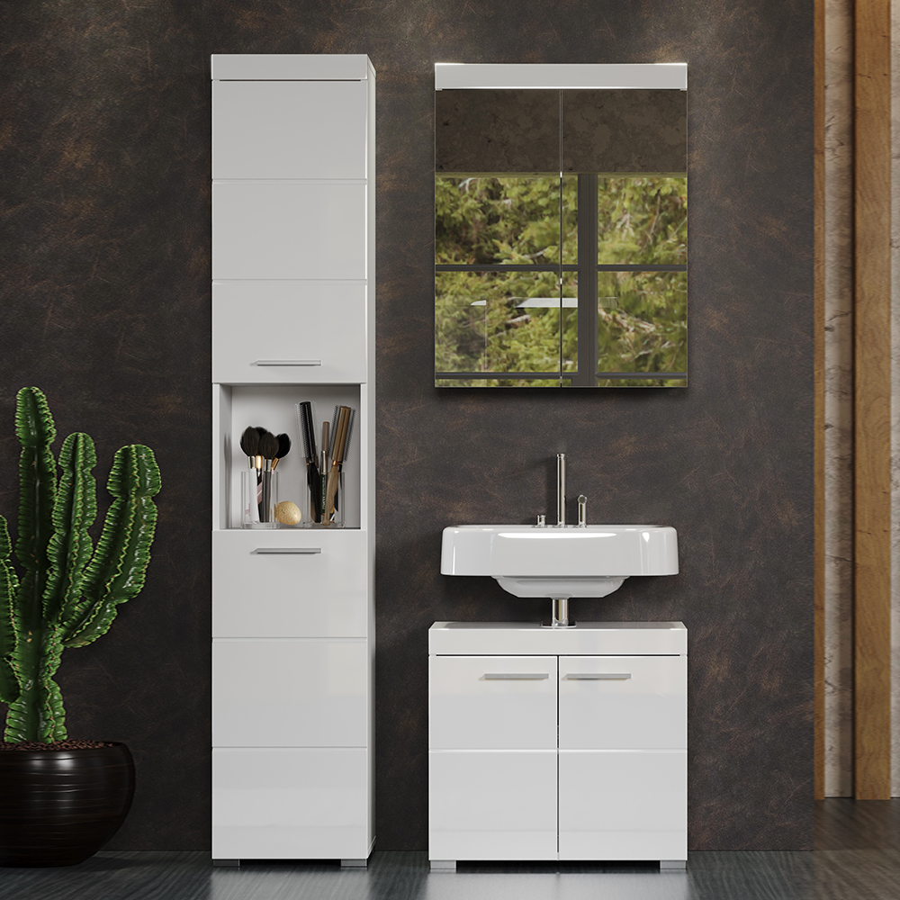 Akito High Gloss Bathroom Furniture Set in White