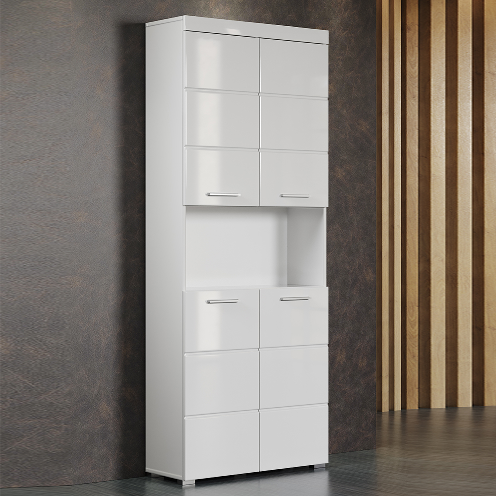 Akito High Gloss Bathroom Storage Cabinet with 4 Doors in White