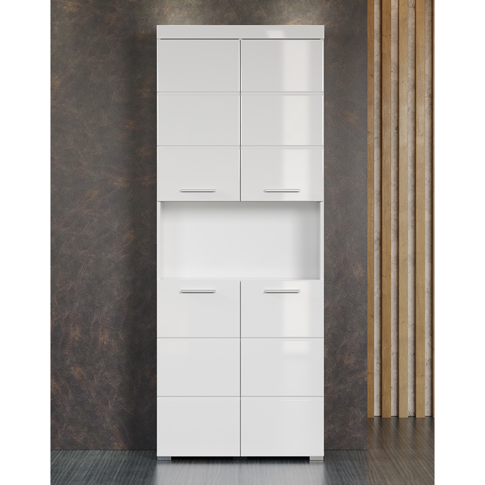 Akito High Gloss Bathroom Storage Cabinet with 4 Doors in White