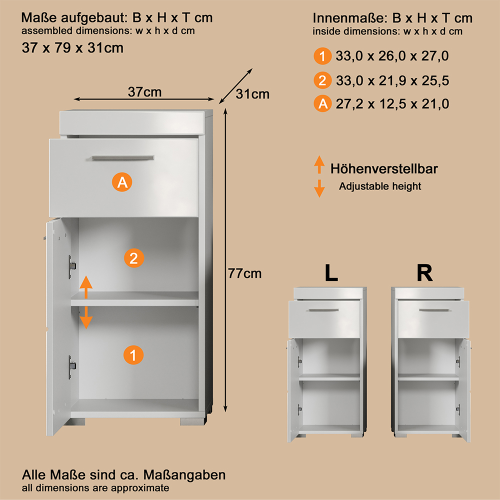 Akito High Gloss Bathroom Storage Cabinet In White