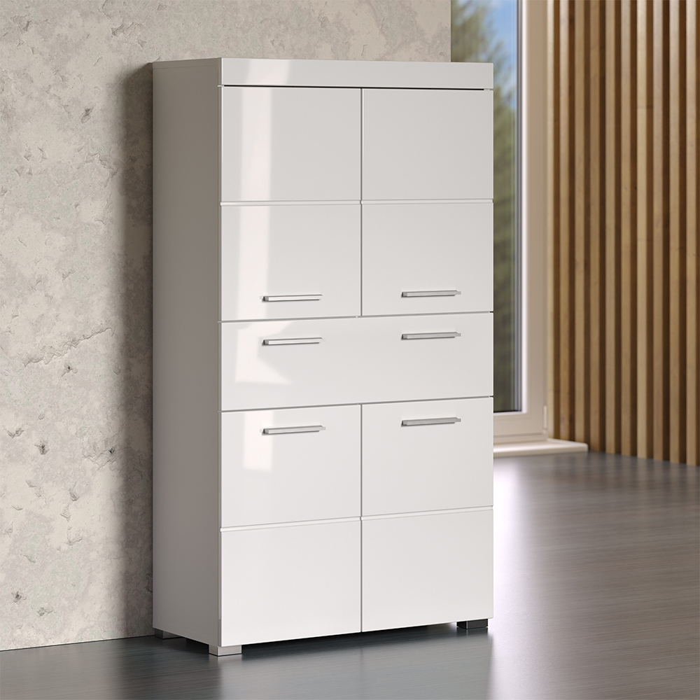 Akito High Gloss Storage Cabinet With 4 Doors In White