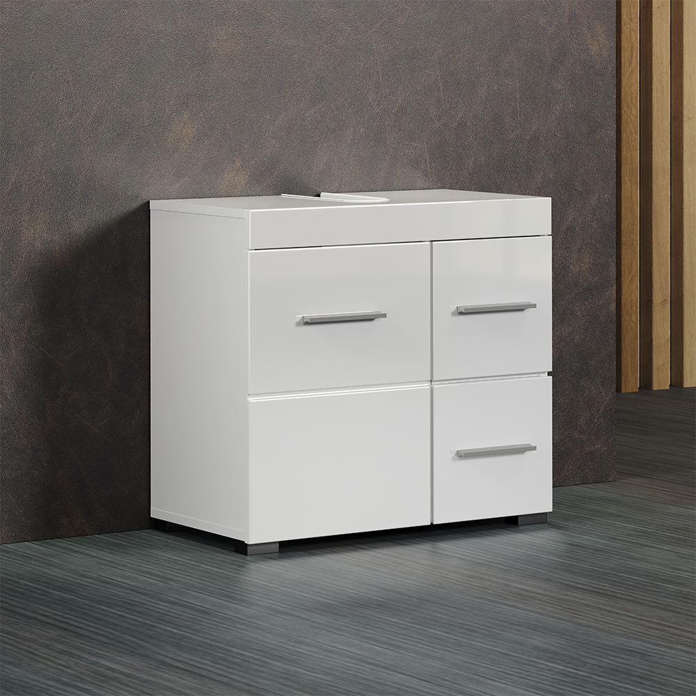 Akito High Gloss Vanity Unit with 1 Door 2 Drawers in White