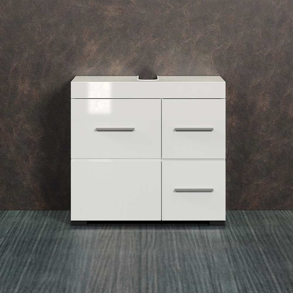 Akito High Gloss Vanity Unit with 1 Door 2 Drawers in White