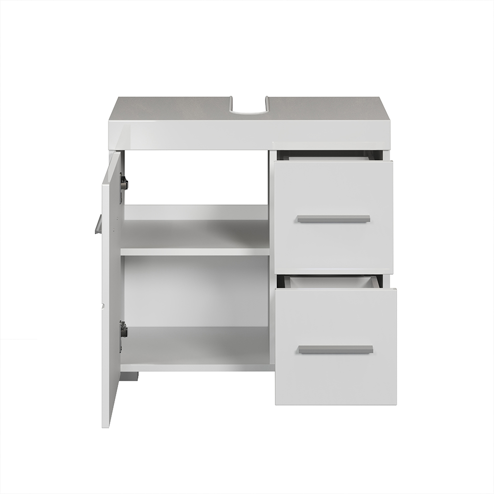 Akito High Gloss Vanity Unit with 1 Door 2 Drawers in White