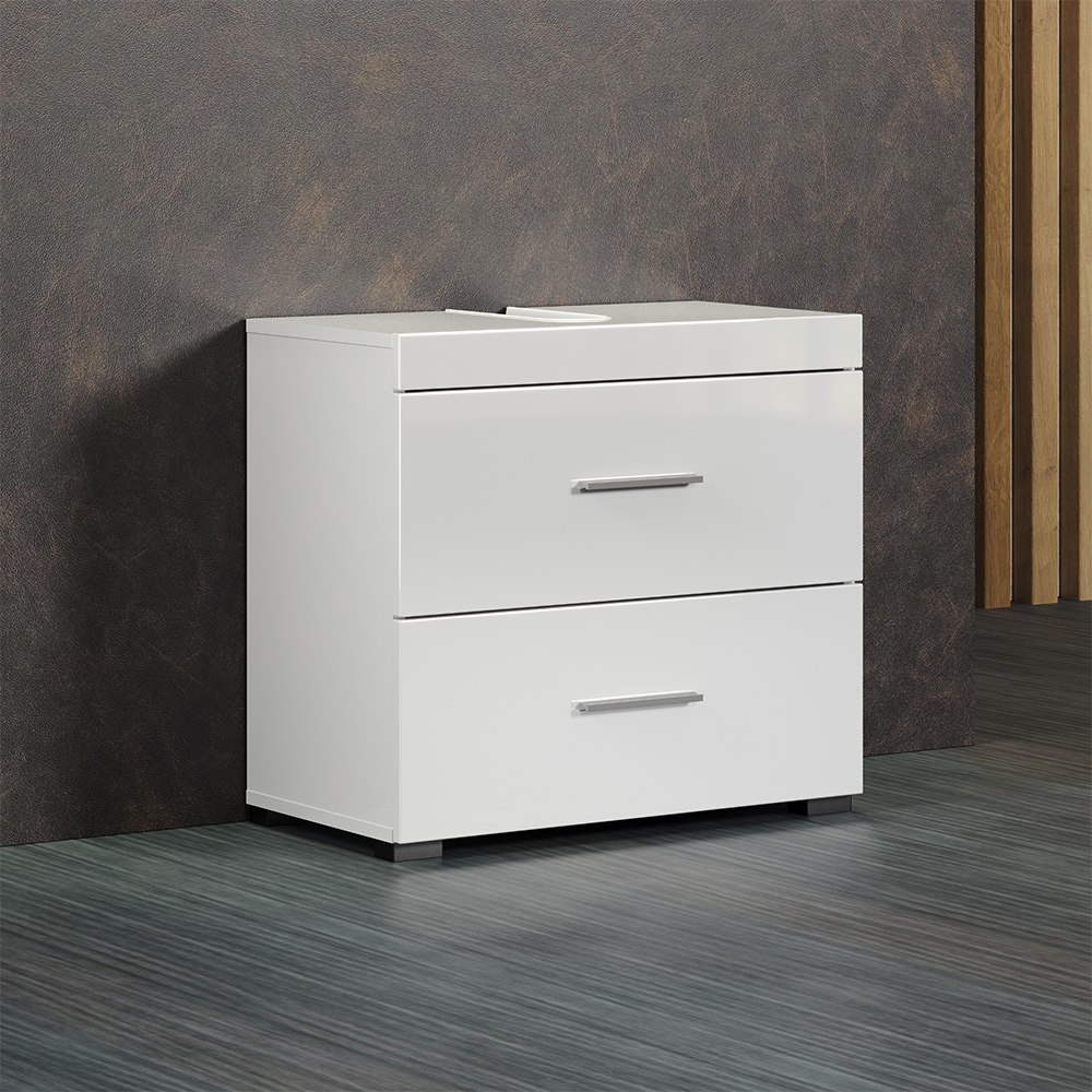 Akito High Gloss Vanity Unit with 2 Drawers in White