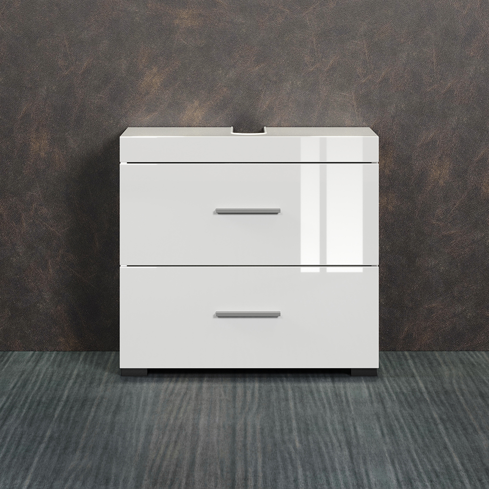 Akito High Gloss Vanity Unit with 2 Drawers in White