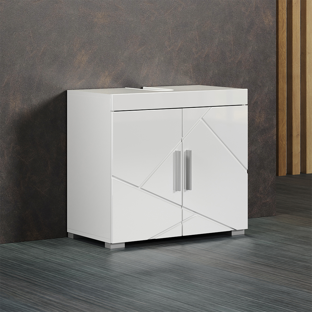 Akito High Gloss Vanity Unit with 2 Patterned Door in White