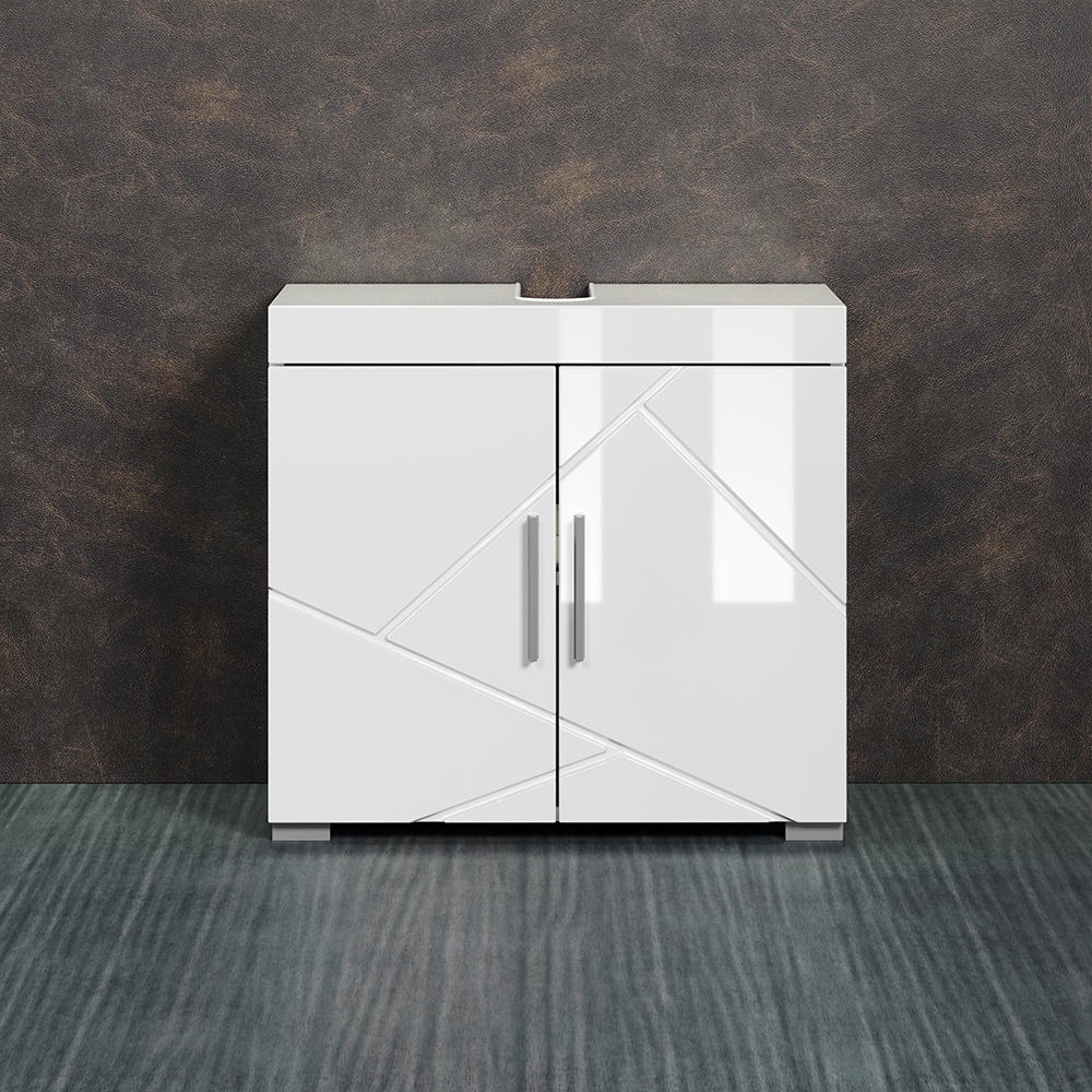 Akito High Gloss Vanity Unit with 2 Patterned Door in White