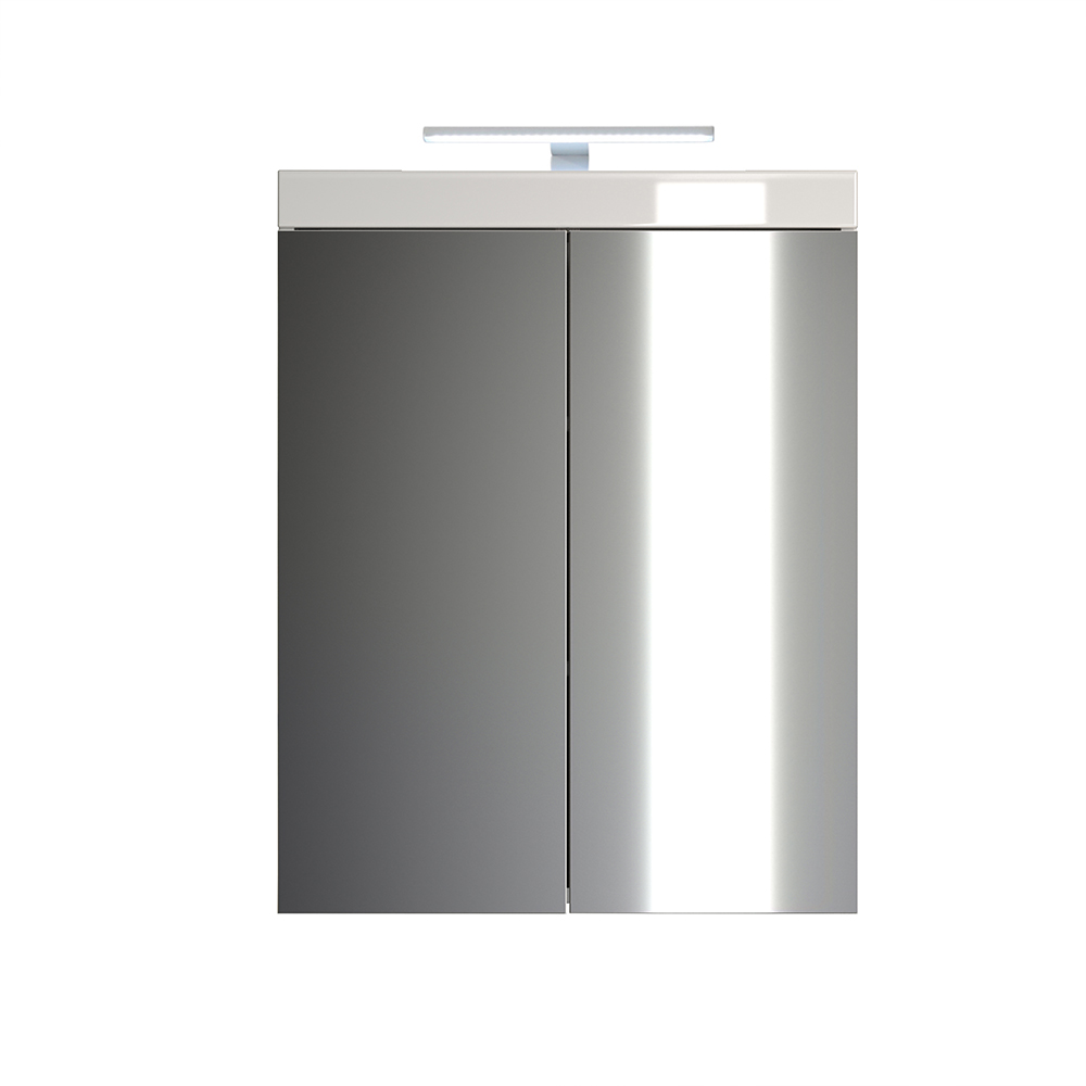 Akito High Gloss Wall Mounted Bathroom Mirror Cabinet in White with LED