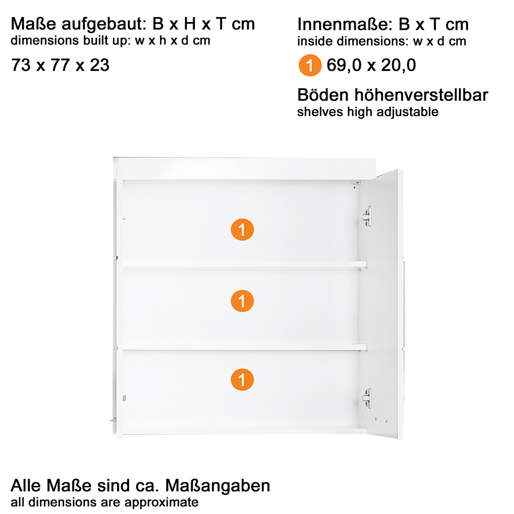 Akito High Gloss Wall Mounted Bathroom Storage Cabinet with 2 Doors In White