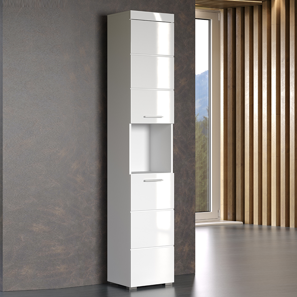 Amanda Tall High Gloss Bathroom Cabinet In White