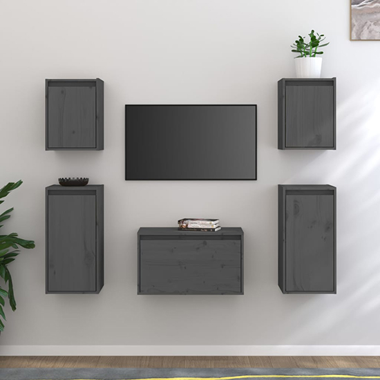 Read more about Akiva wall hung solid pinewood entertainment unit in grey