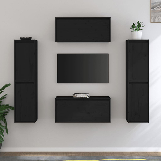 Read more about Akos wall hung solid pinewood entertainment unit in black