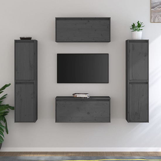Read more about Akos wall hung solid pinewood entertainment unit in grey