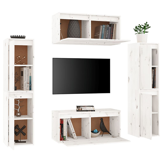 Akos Wall Hung Solid Pinewood Entertainment Unit In White