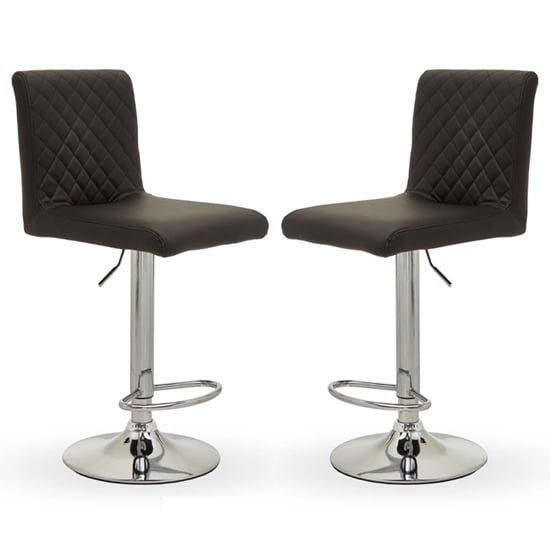 Baino Black Leather Bar Chairs With Round Chrome Base In A Pair_1