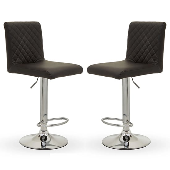 Photo of Baino black leather bar chairs with round chrome base in a pair