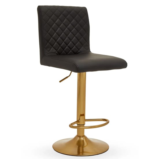 Baino Black Leather Bar Chairs With Round Gold Base In A Pair