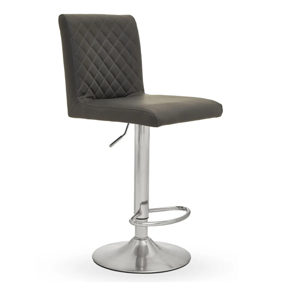 Baino Grey Leather Bar Chairs With Round Chrome Base In A Pair
