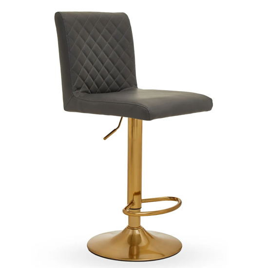 Akro Dark Grey Faux Leather Bar Stools With Gold Base In Pair_2