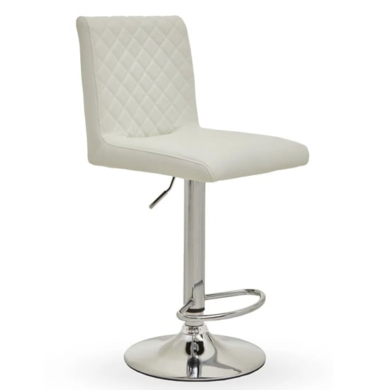 Akro White Faux Leather Bar Stools With Chrome Base In Pair_2