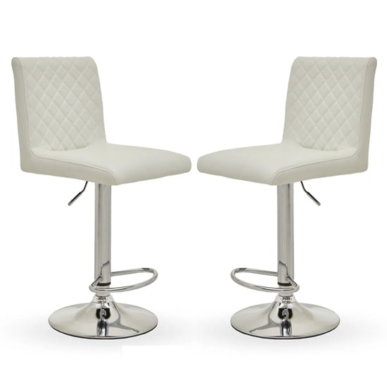 Akro White Faux Leather Bar Stools With Chrome Base In Pair_1