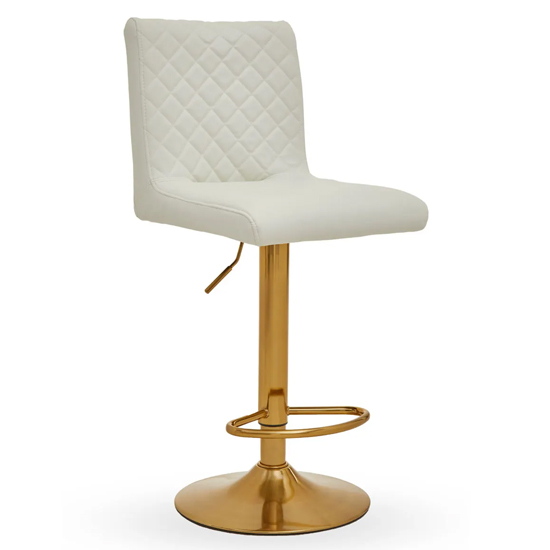 Baino White Leather Bar Chairs With Round Gold Base In A Pair