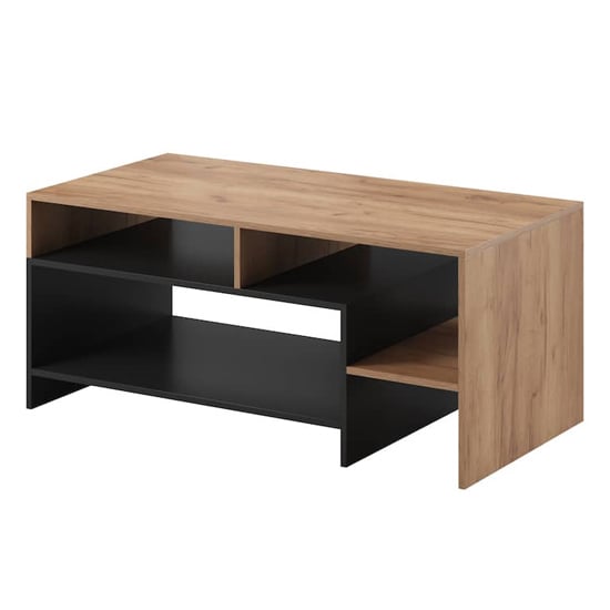 Akron Wooden Coffee Table In Gold Craft Oak And Black