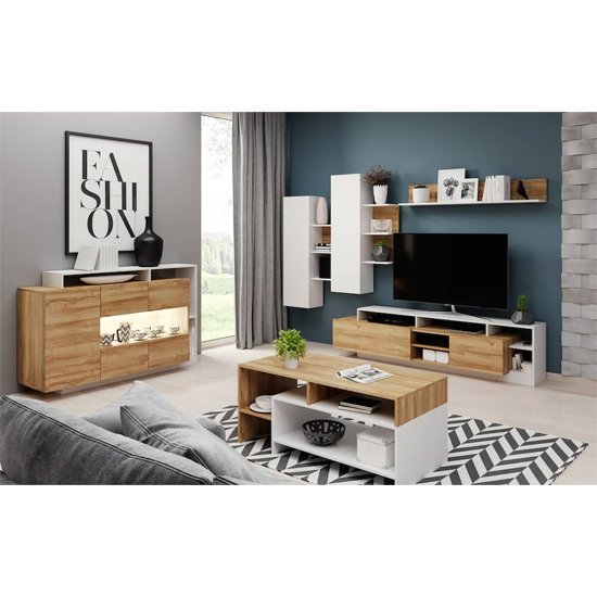 Akron Wooden Coffee Table In Grandson Oak And White