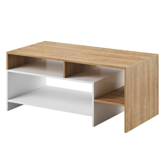 Read more about Akron wooden coffee table in grandson oak and white