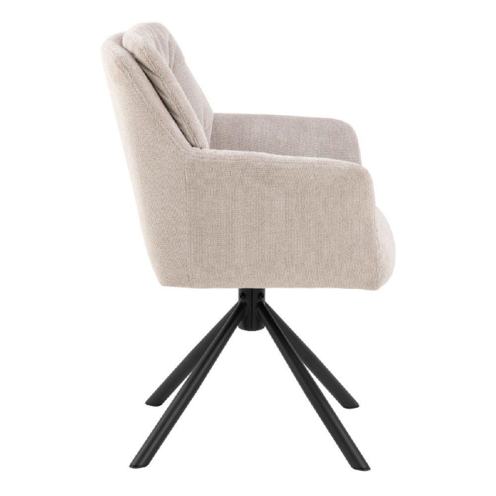 Akron Cream Fabric Swivel Dining Chairs With Black Legs In Pair