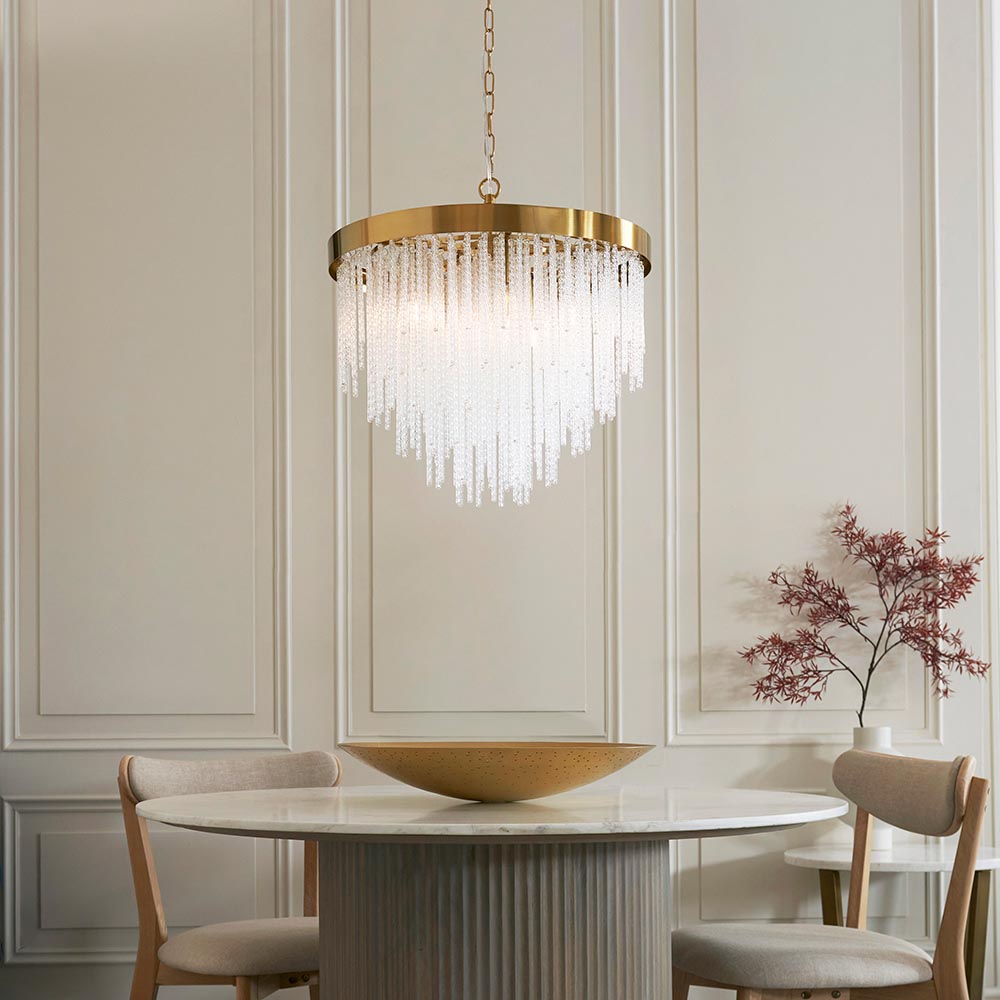 Akron Glass 5 Light Pendent Ceiling Light In Brushed Aged Brass