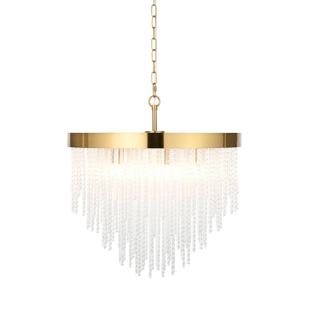 Akron Glass 5 Light Pendent Ceiling Light In Brushed Aged Brass
