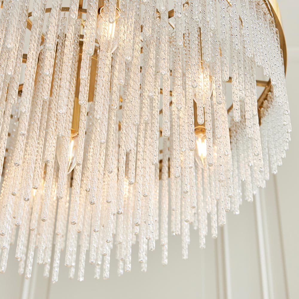 Akron Glass 9 Light Pendent Ceiling Light In Brushed Aged Brass