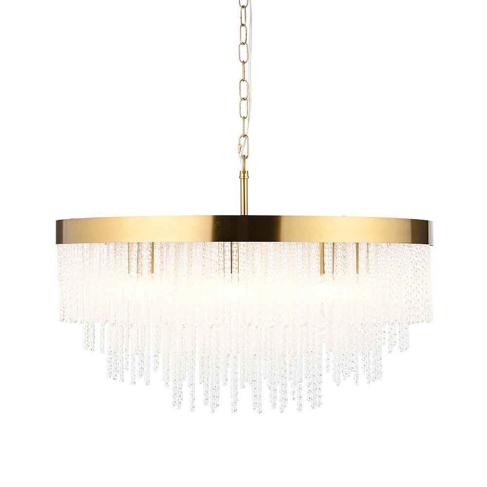 Akron Glass 9 Light Pendent Ceiling Light In Brushed Aged Brass
