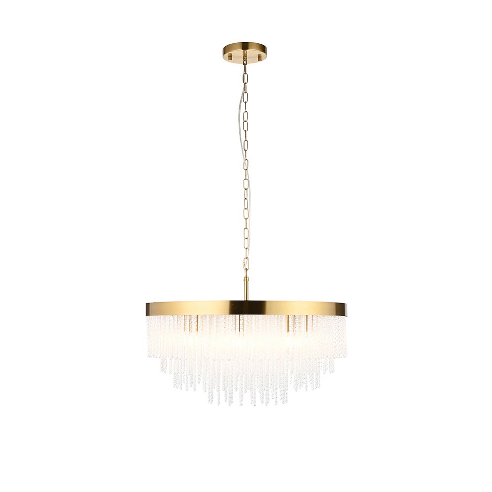 Akron Glass 9 Light Pendent Ceiling Light In Brushed Aged Brass