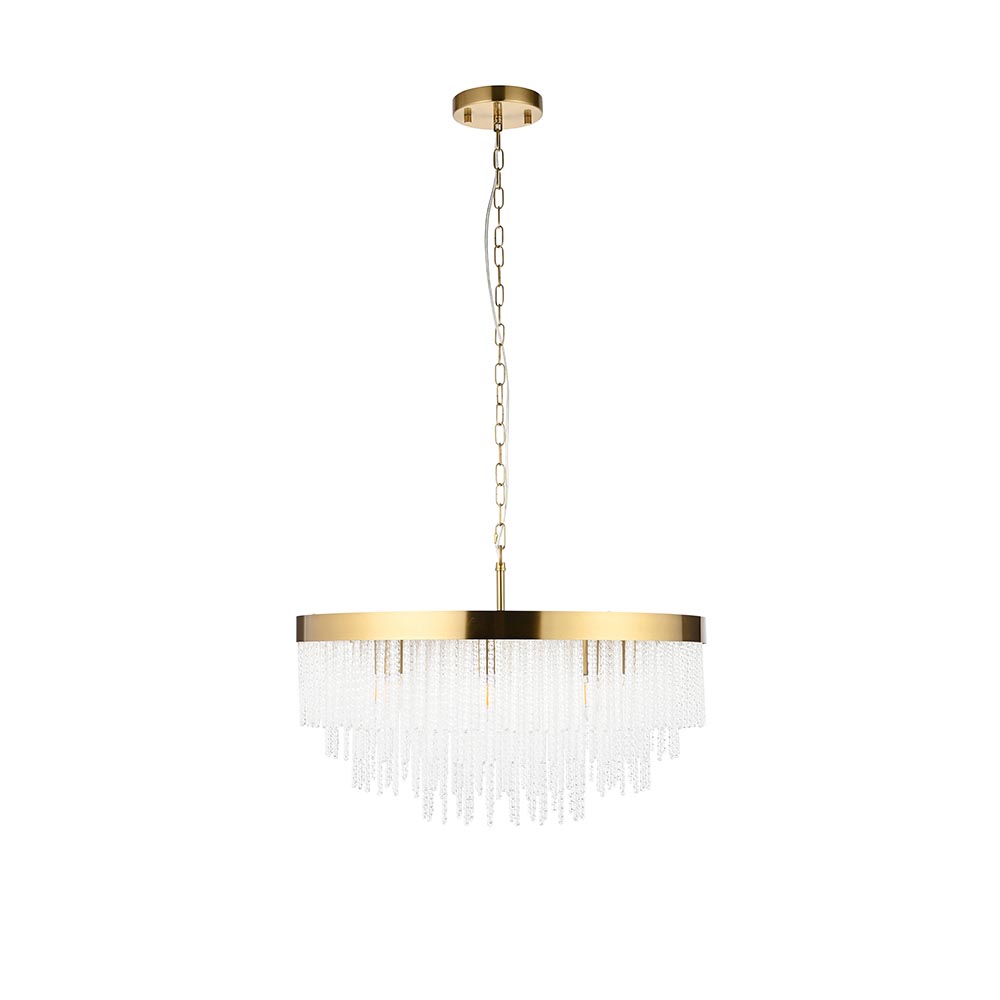 Akron Glass 9 Light Pendent Ceiling Light In Brushed Aged Brass