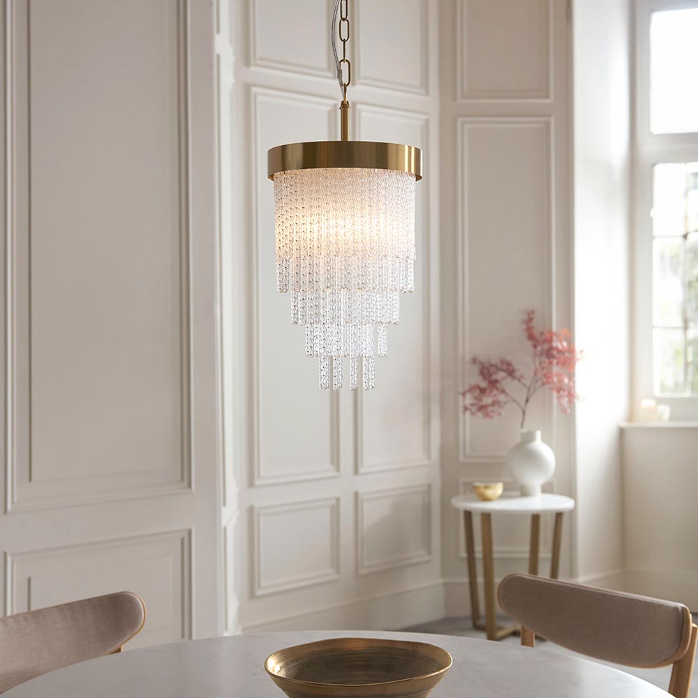 Akron Glass Pendent Ceiling Light In Brushed Aged Brass