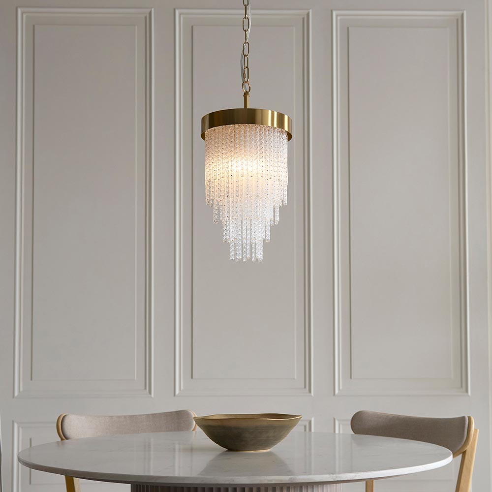 Akron Glass Pendent Ceiling Light In Brushed Aged Brass