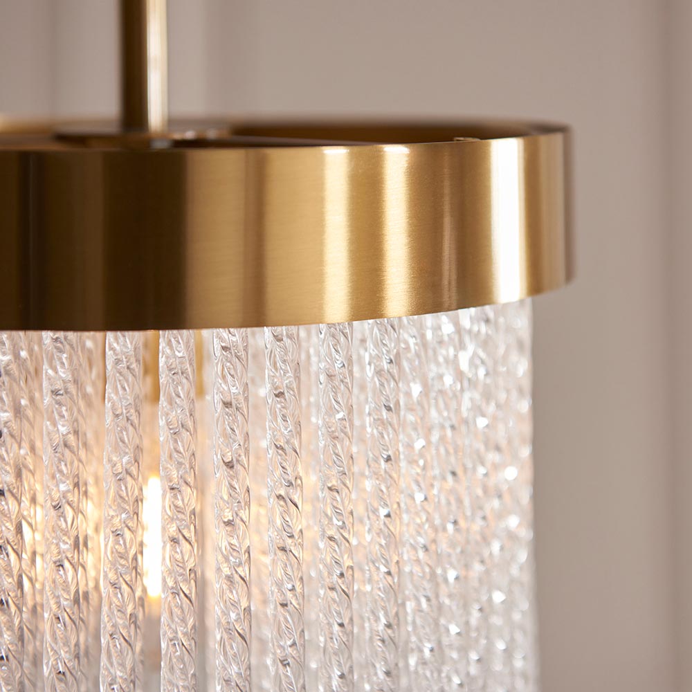 Akron Glass Pendent Ceiling Light In Brushed Aged Brass