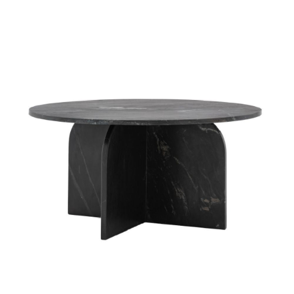 Akron Marble Round Coffee Table In Black