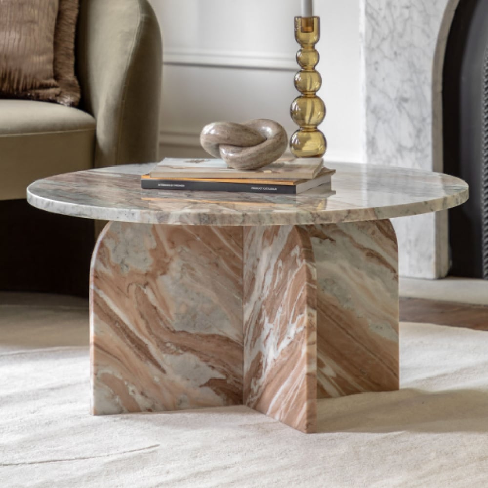 Akron Marble Round Coffee Table In Natural